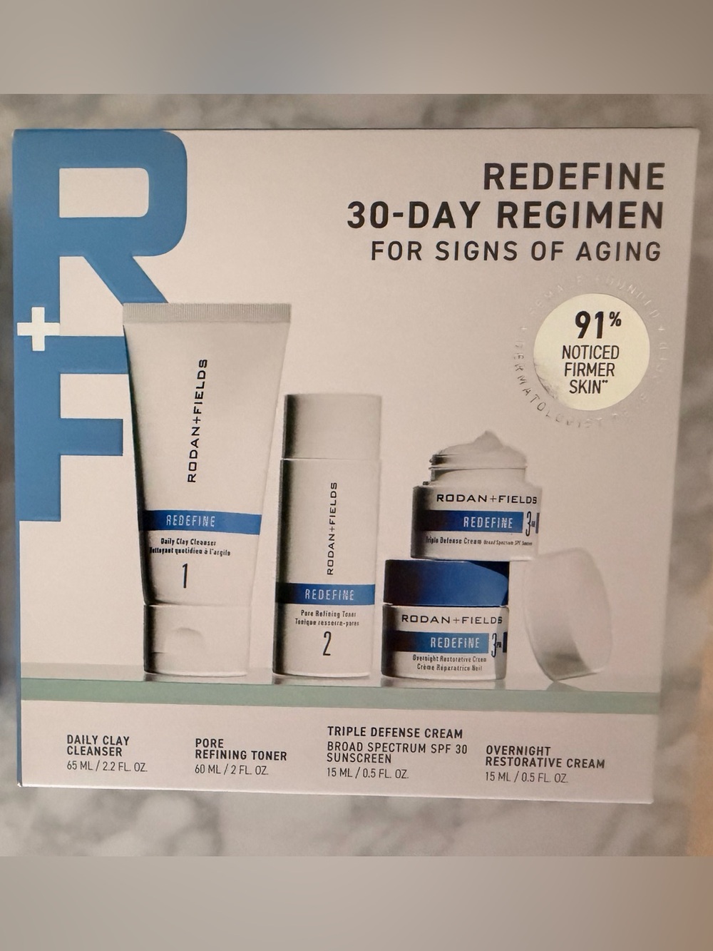 Rodan+Fields Skincare Redefine 30-Day Anti-Aging Regimen:cleanser,toner, 2creams